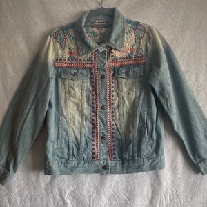 Johnny Was embroidered jean jacket size M